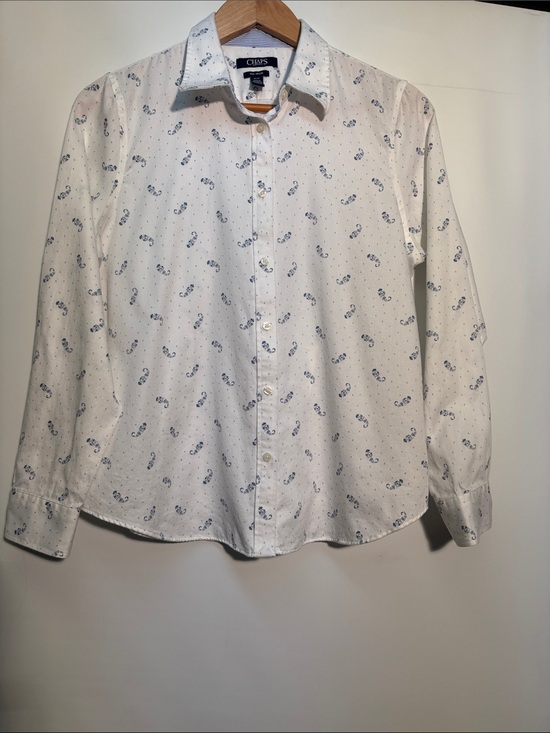 Chaps Tops - Chaps White Button-Down Shirt with Blue Paisley Print